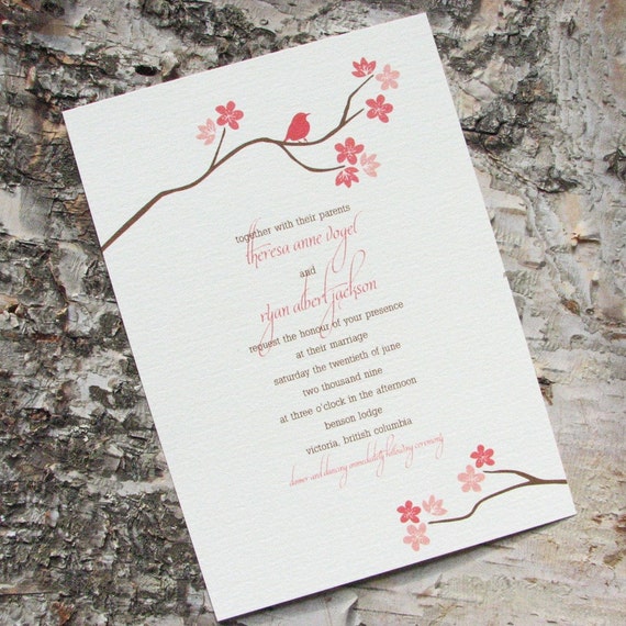 Cherry Blossom Wedding Invitation ECO FRIENDLY From pinklilypress