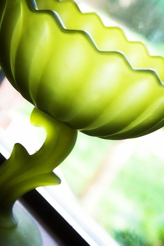 Vintage Green Glass Candy Dish