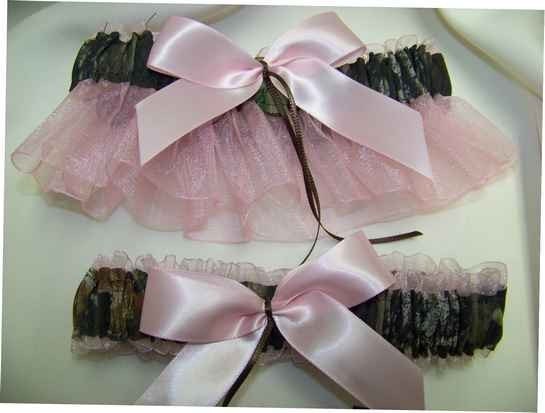 Mossy Oak Break up PINK sheer bridal garter set Black Pink Brown ivory 