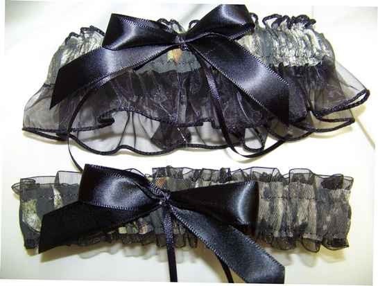 Mossy Oak Break up BLACK sheer bridal garter set Black Pink Brown ivory 