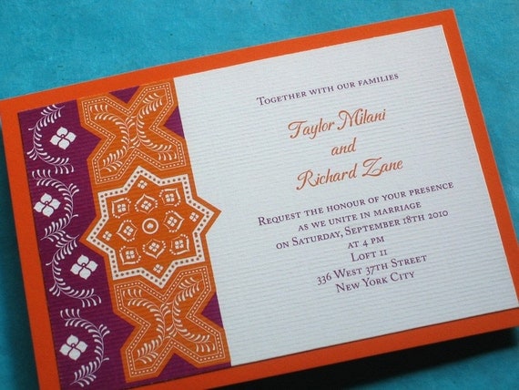 Persian Wedding Invitation Sample Plum Orange Pattern Tile More Colors