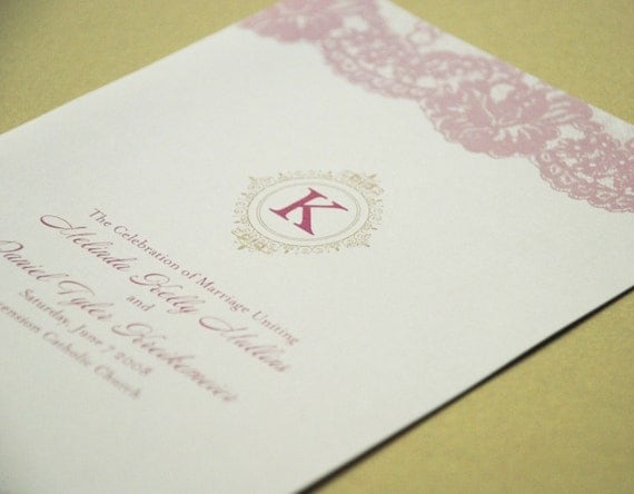 Deposit Custom Pink Lace Wedding Program From beyonddesign