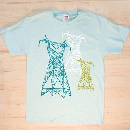 Power Supply High Voltage Electricity LInes Mint-colored T-shirt (S,M,L,XL)