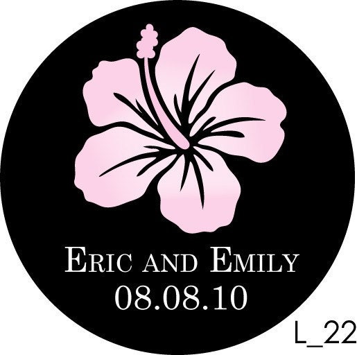 240 Custom Hibiscus Wedding Monogram Sticker Labels 16 inch round