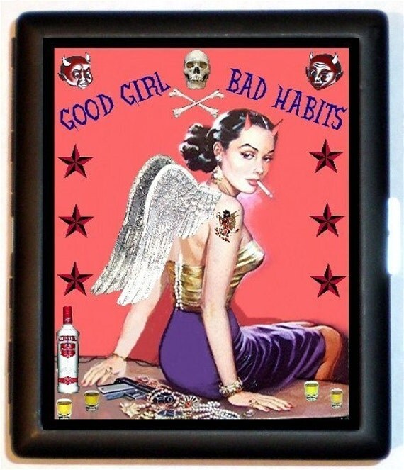 Good Girl Bad Habits Devil Angel Pinup Gal Booze Drugs Tattoos and More