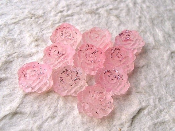 Cute Japanese Cabochons - Pearlized and Glittery Roses LIGHT PINK