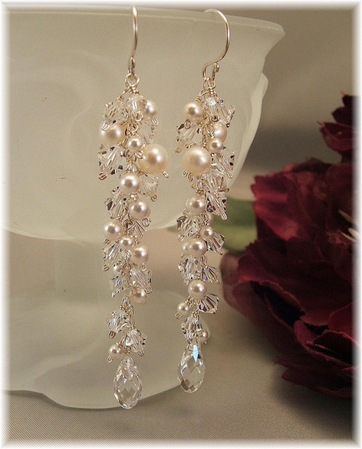 Wedding Day Earrings Icicle Pearl Earrings Long by Handwired from etsy.com
