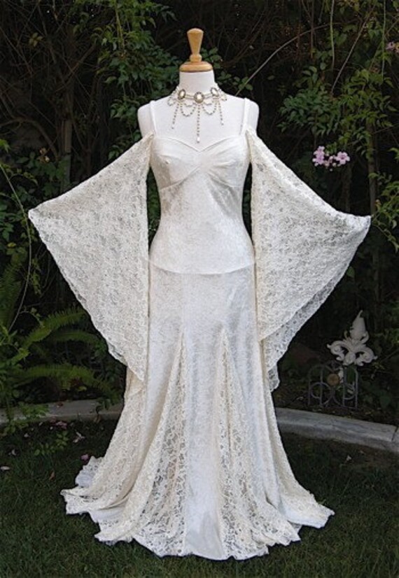 Isabella Backless Beach or Medieval Wedding Gown with Detachable Sleeves