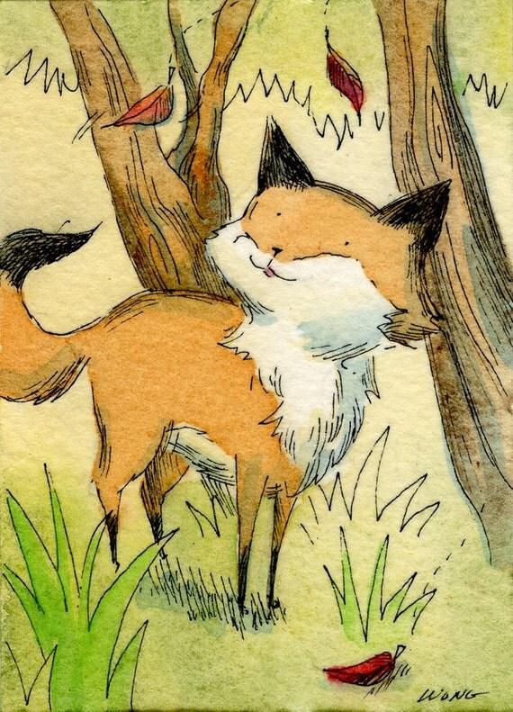 Little Fox Watching the Leaves Fall