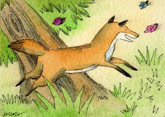 Little Fox Chasing Butterflies