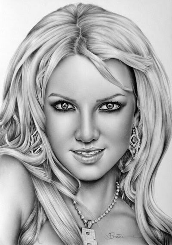 Pop Britney Spears Fine Art Portrait Pencil Drawing Print Signed by Artist