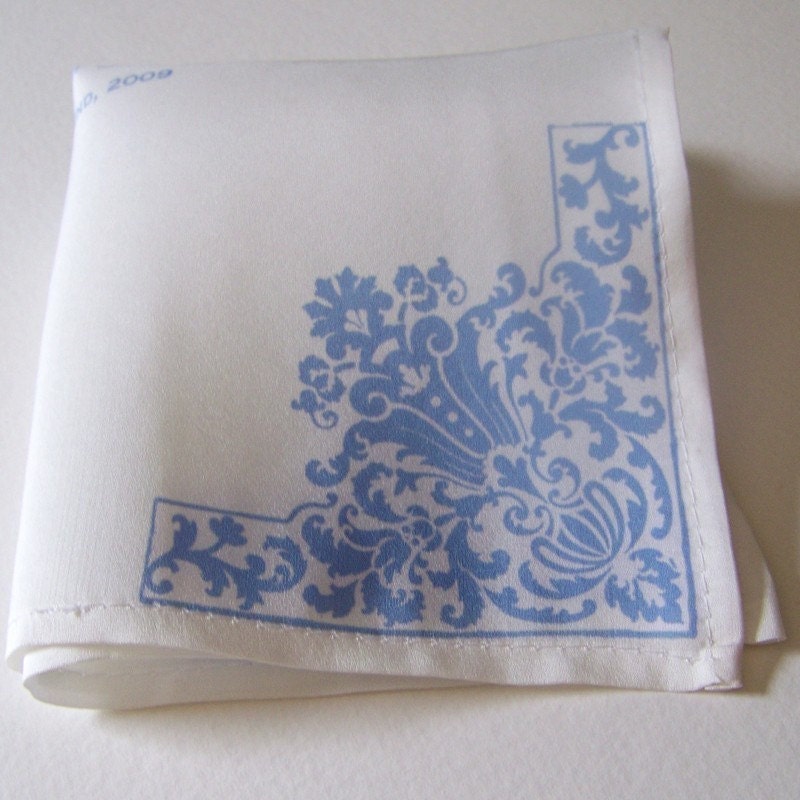 Silk wedding handkerchief something blue damask free ship