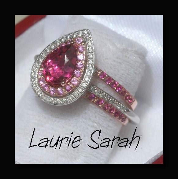 Pink Tourmaline Pink Sapphire and Diamond Wedding Set Payment Plan for 