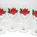 Beautiful Red Poinsettia Hand Painted Christmas Wine Glasses