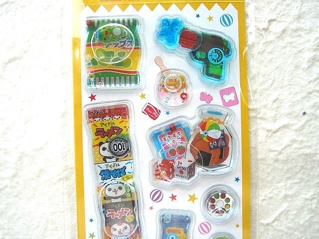 Kawaii Glittery Water And Beads In Stickers - Happy Junk Food By Mind Wave (S155)