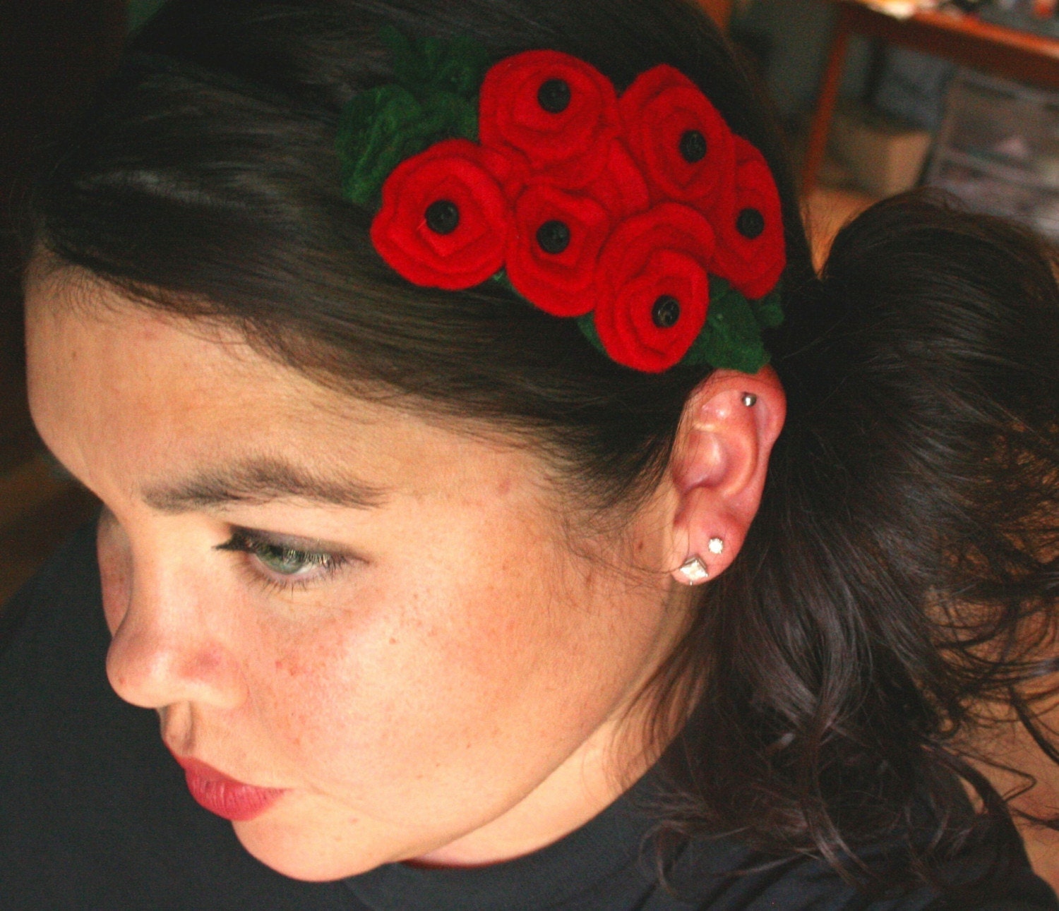 Red and Black Flower Cluster Hair Wrap/Fascinator/Clip
