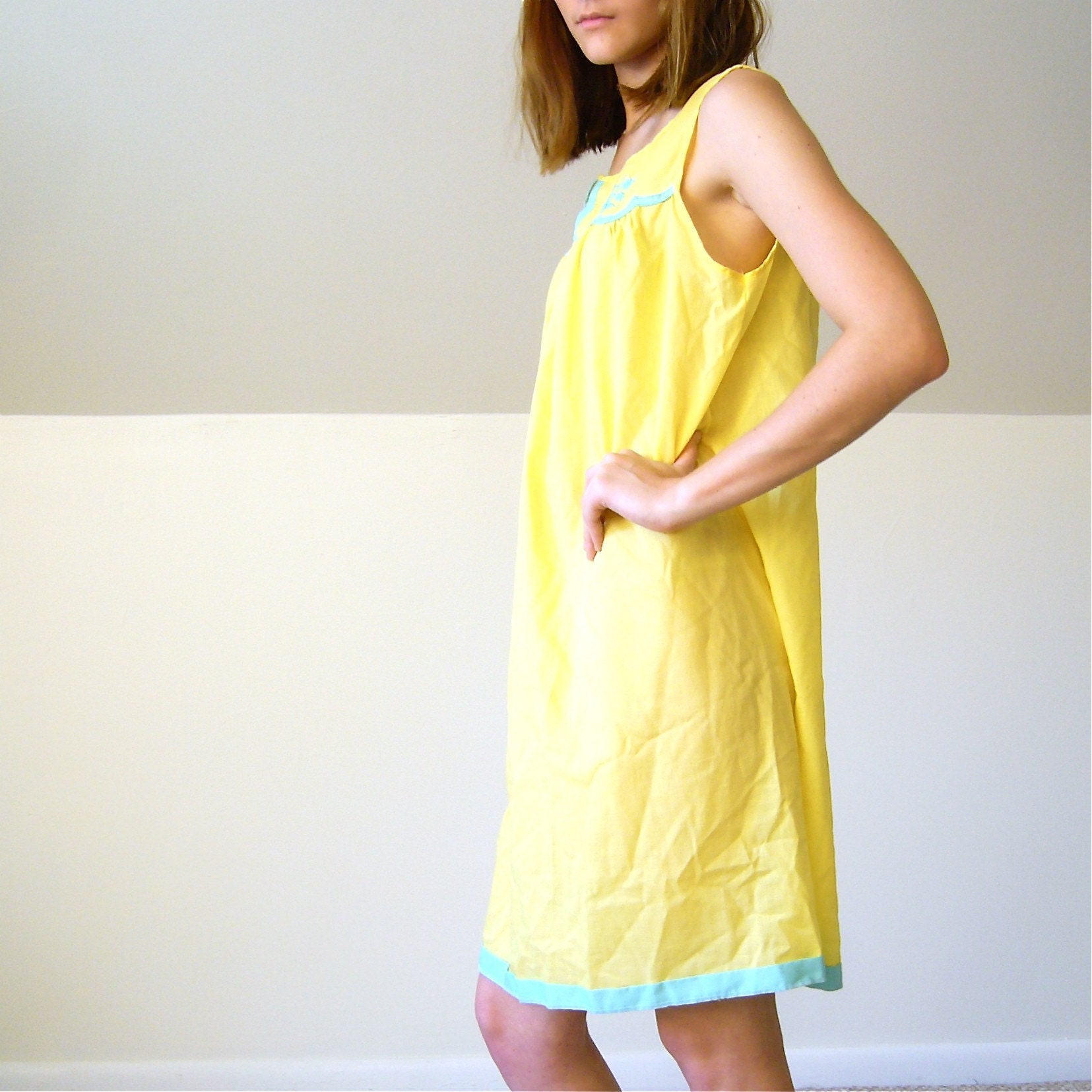 Canary Yellow Embroidered Babydoll Dress