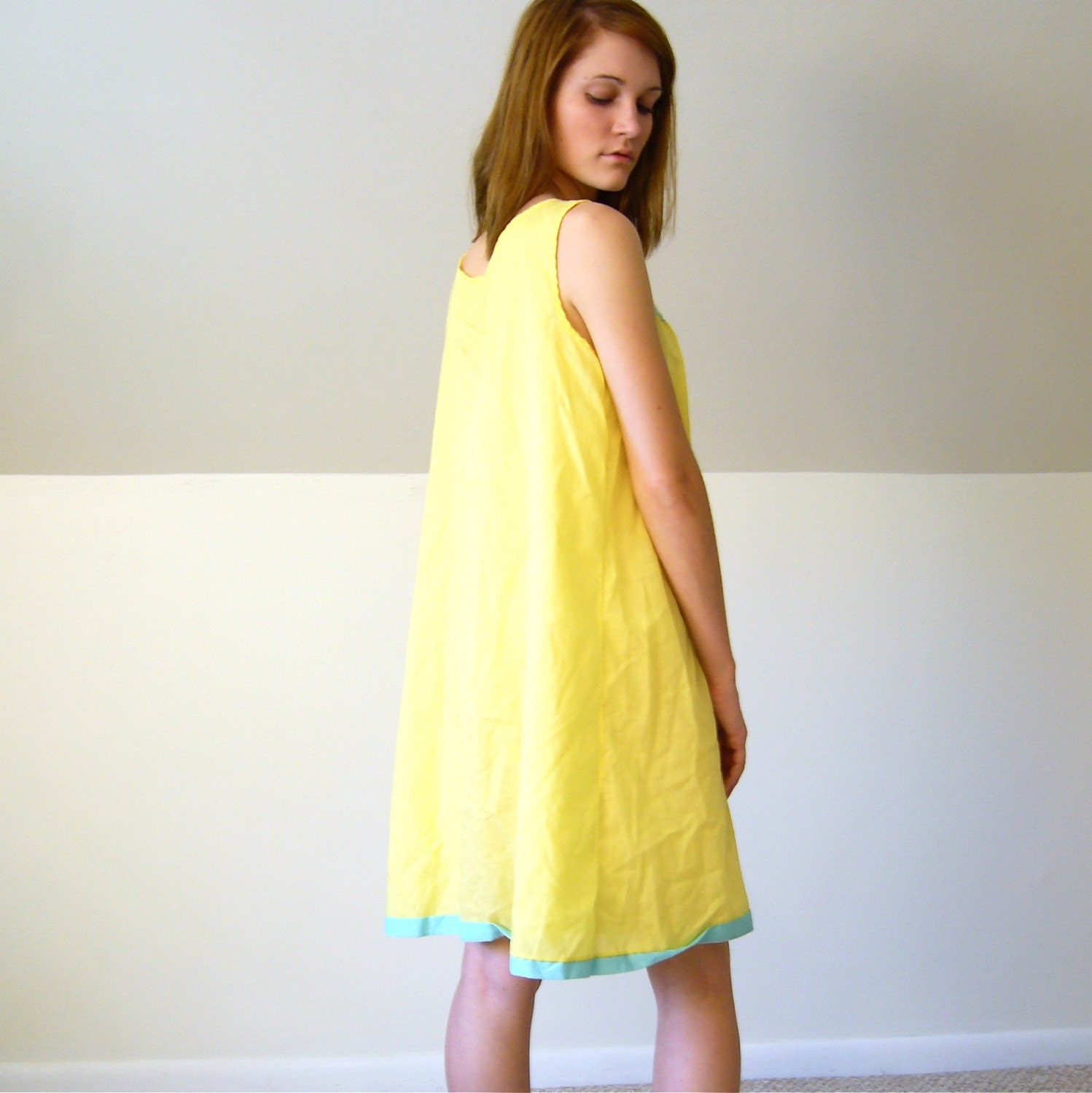 Canary Yellow Embroidered Babydoll Dress