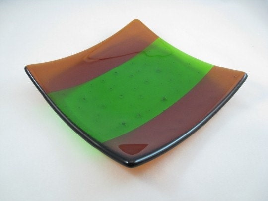 Fused Glass Sushi Plate - Amber Green