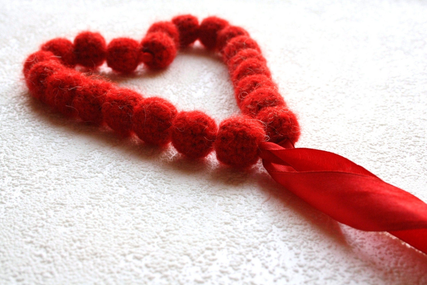 red crochet bead necklace - handmade bead necklace with soft yarn, different lengths possible, shape of heart, love