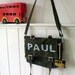Lunch bag "Car", purse for children, upcycled german army bag, personalized with name, applique and pendant