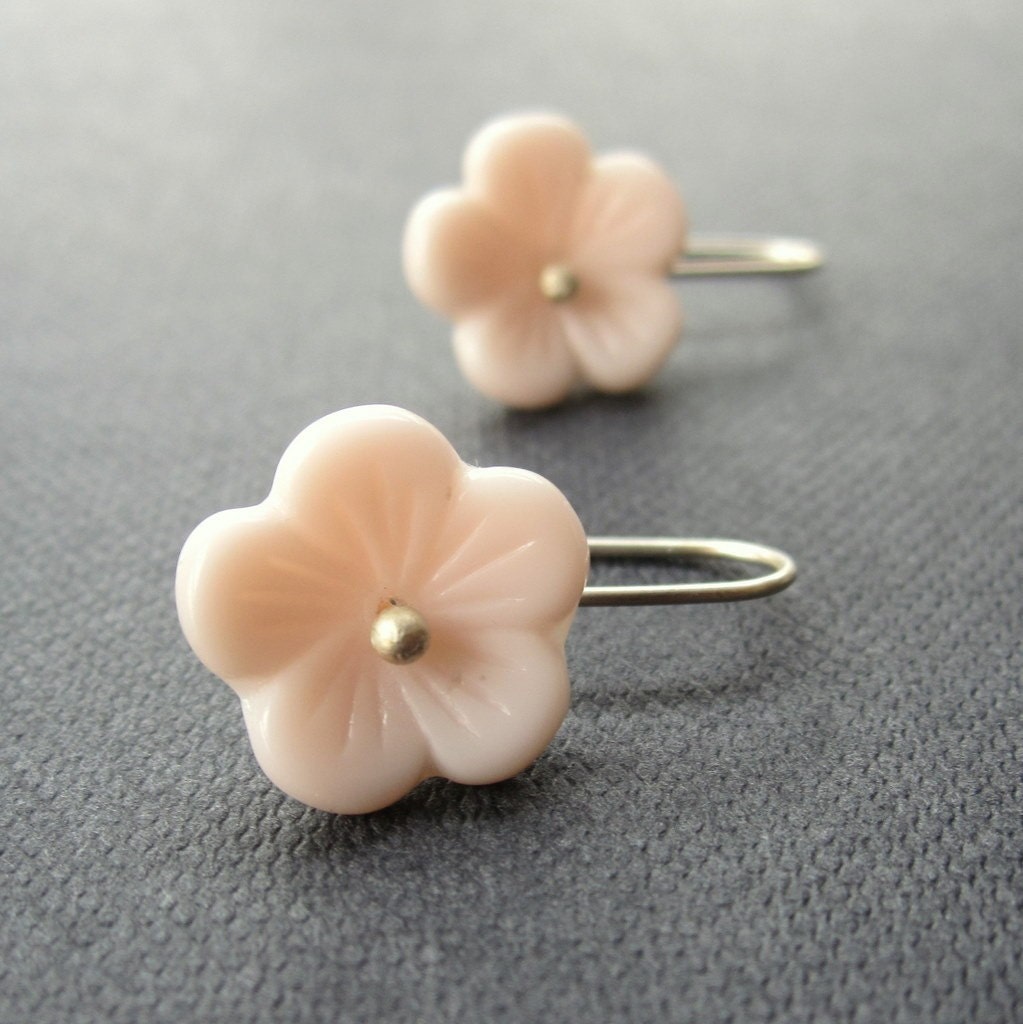 Sakura Blossom Earrings -  vintage pink Japanese glass beads and sterling silver jewellery- Valentine Jewellery