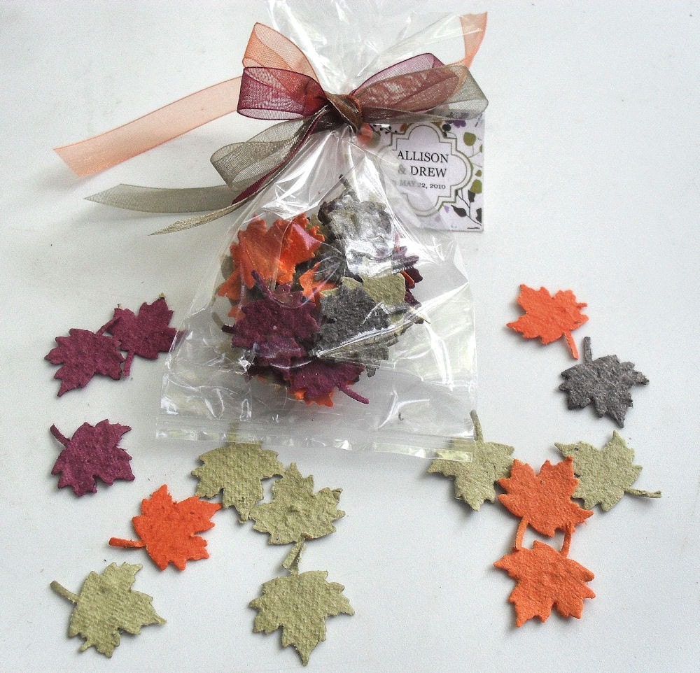 Plantable Seed Wedding Favor Gift Bags Fall Colors Personalized Tags by Nature Favors