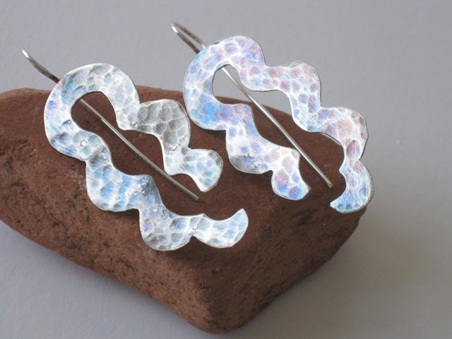 unique silver earrings handmade hammered silver shaped as curls