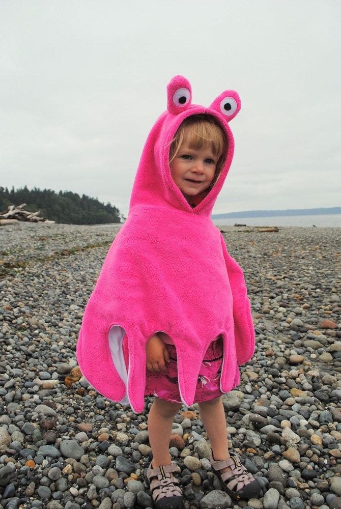 Organic Octopus Poncho in Hot Pink.  Ready to Ship Size 2/3T
