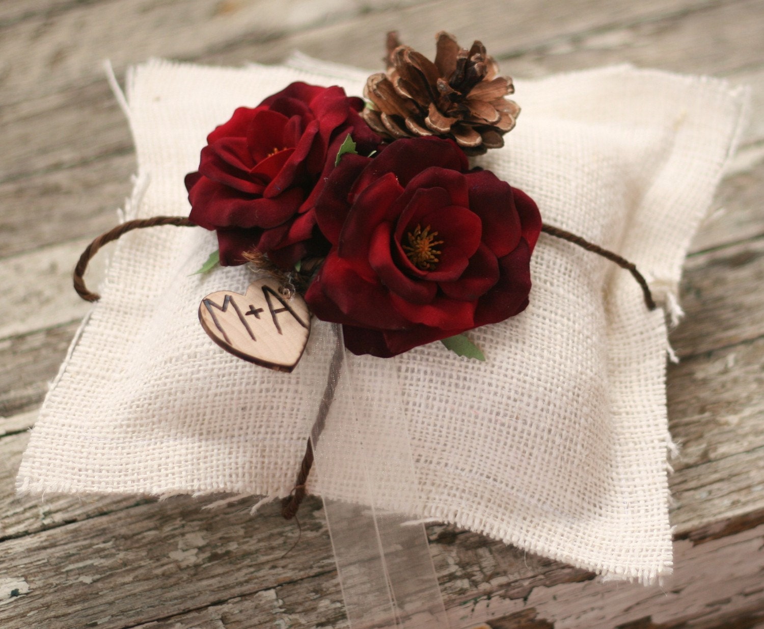 Winter Ring Bearer Pillow Burlap Rustic Wedding Decor
