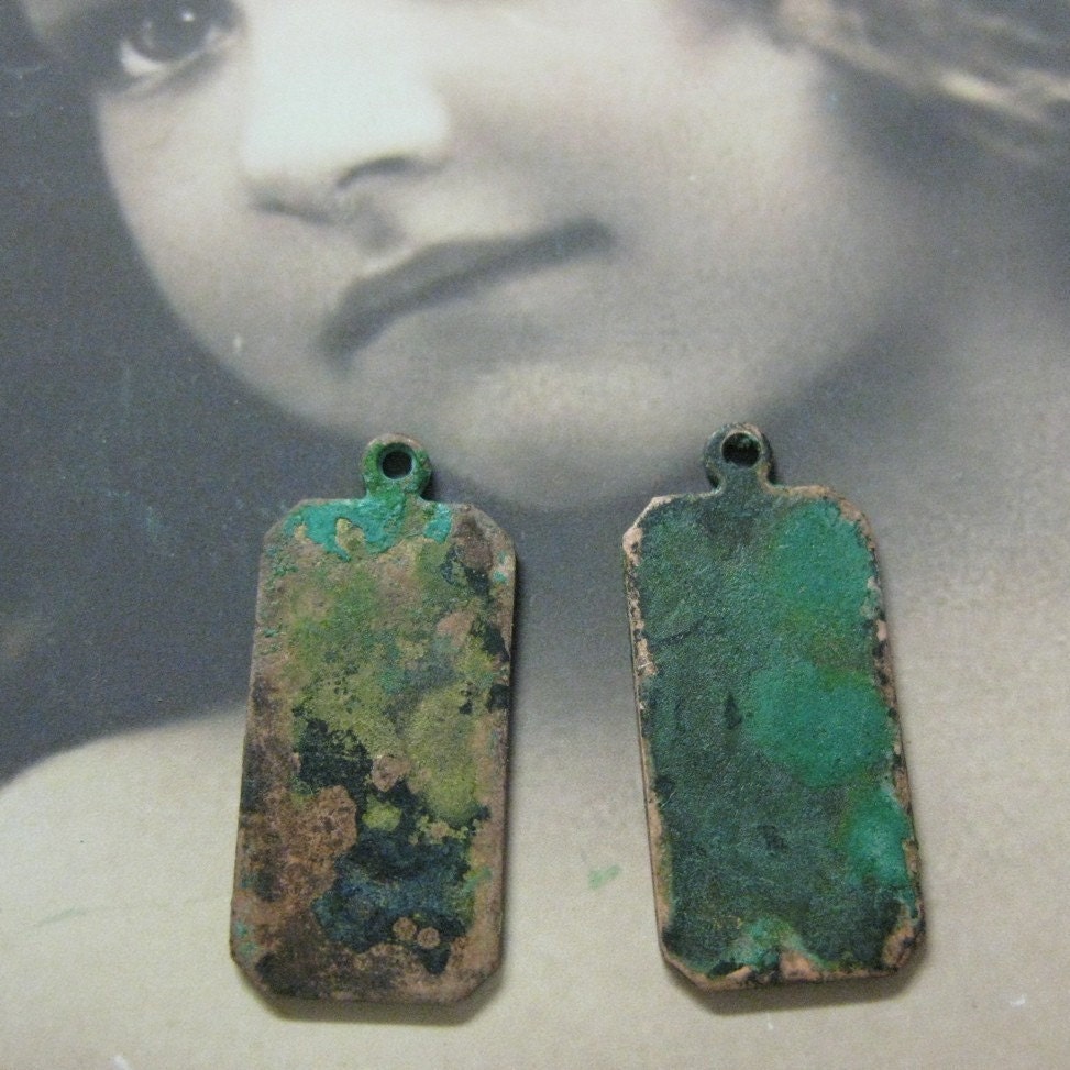Verdigris Patina Brass Octagon Shape Tags 206VER x2