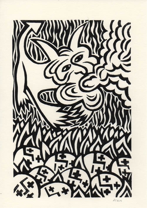 When it blows. Linocut