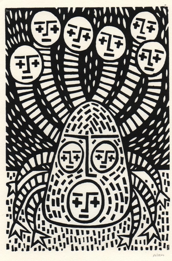 Nine. linocut