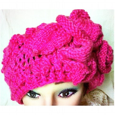 Womens Crochet Hat - Valentines Day Gift Crochet French Pink Beret Hat - Holiday Accessories -Flatters All Head Sizes Spring Fashion