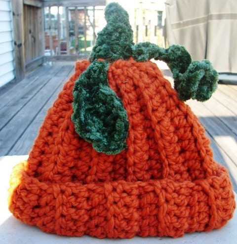 Pumpkin Picking Hat Crocheted in a Wool Blend- Preschool Size