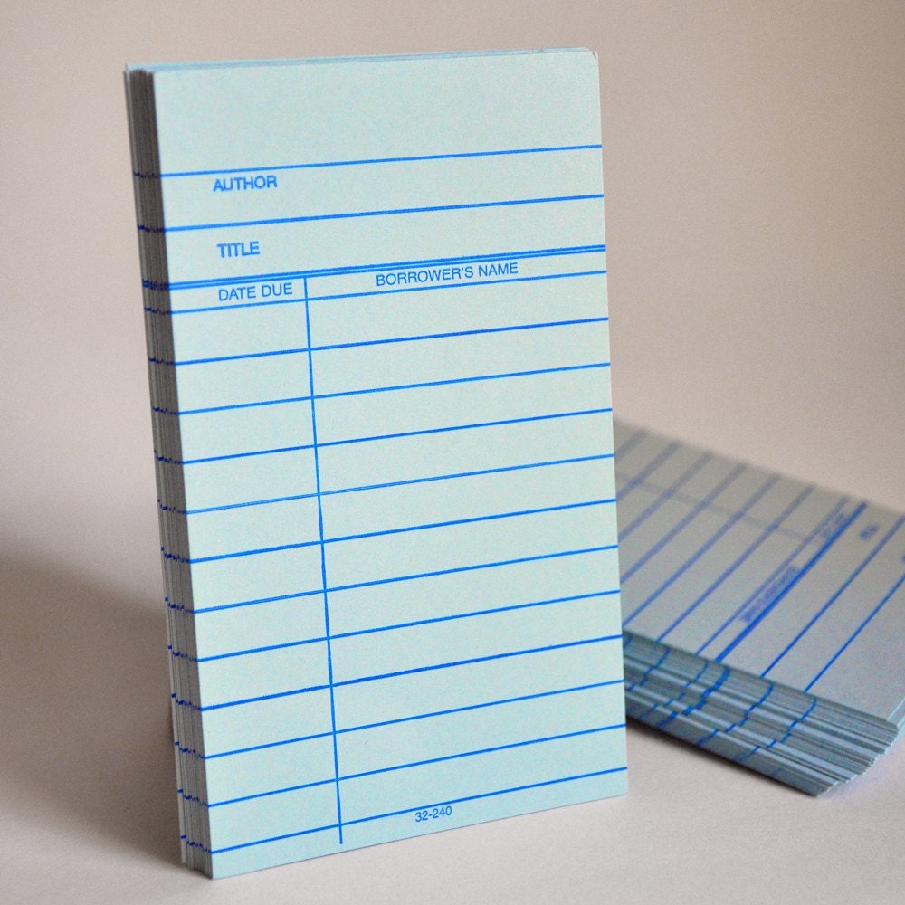 25 Blue Library Cards