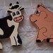 Childrens wooden puzzles, Farm set--Two puzzles--Pig, Cow, 1 price
