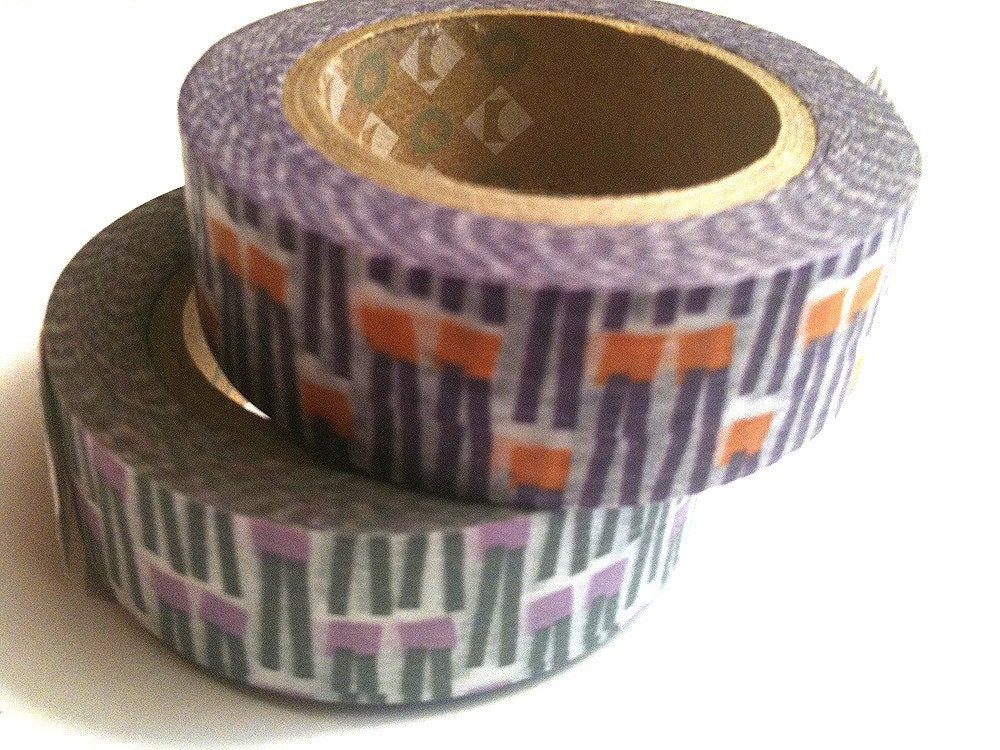 set of 2 rolls japanese washi paper tape purple gray orange