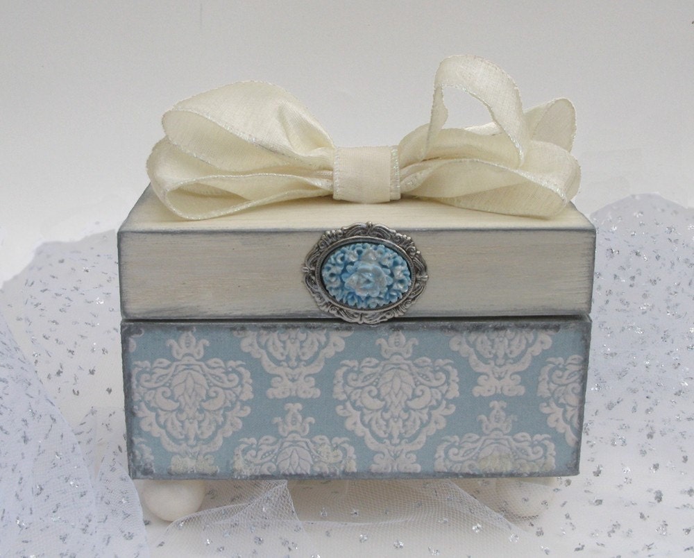 Decorative Trinket Jewelry Box Versailles Damask Blue Ring Bearer Box