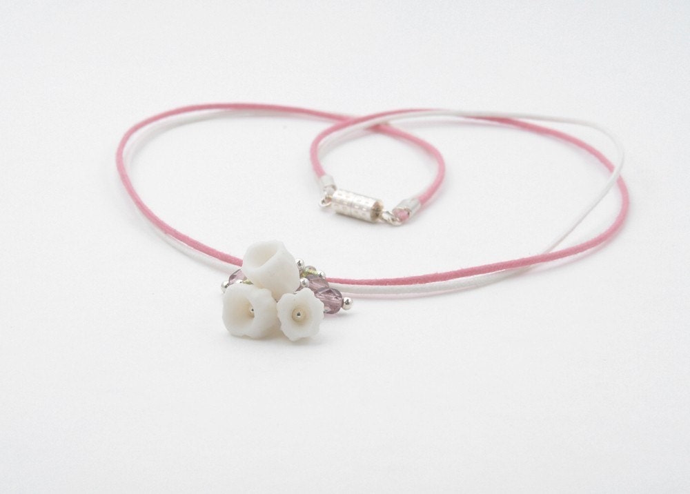 Patinko Little Girl Necklace, Pink and White