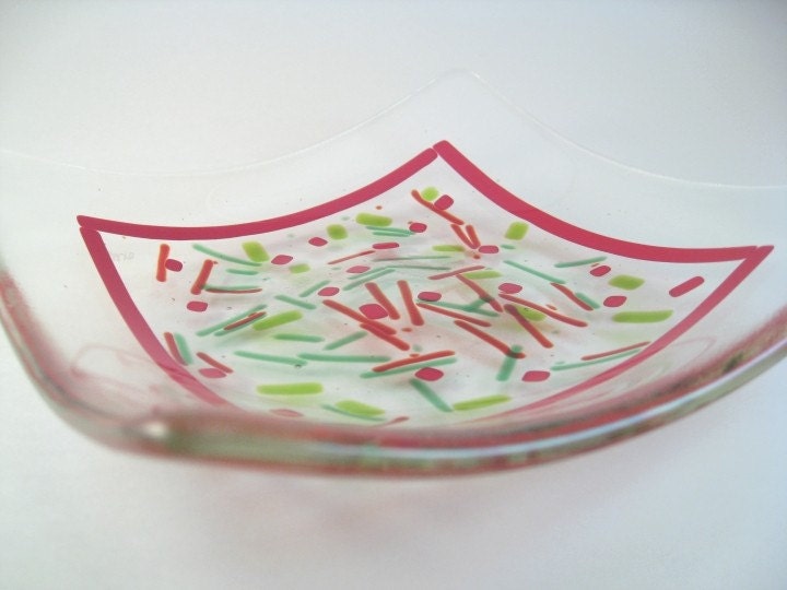 Fused Glass Plate - Christmas Holiday Confetti