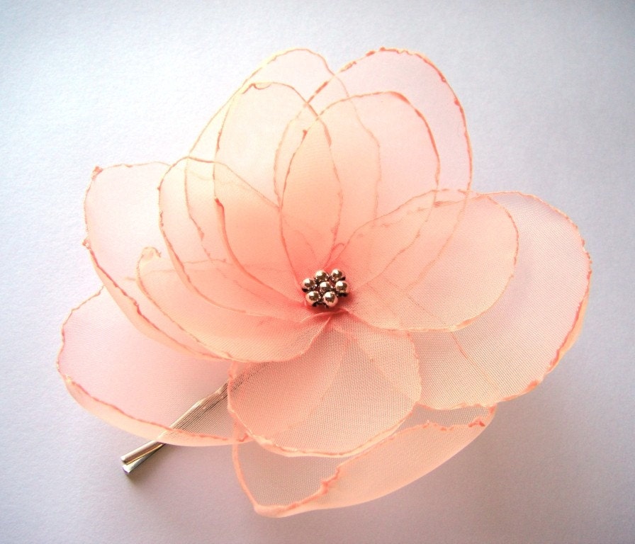 romantic salmon love rose blossom flower bobby pin