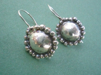 Small sterling earrings, domes with Granules oxidized sterling jewelry