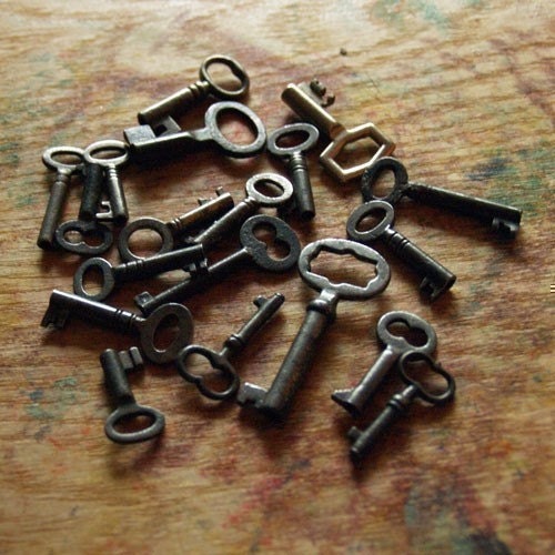 Five Tiny Antique Skeleton Keys - Custom