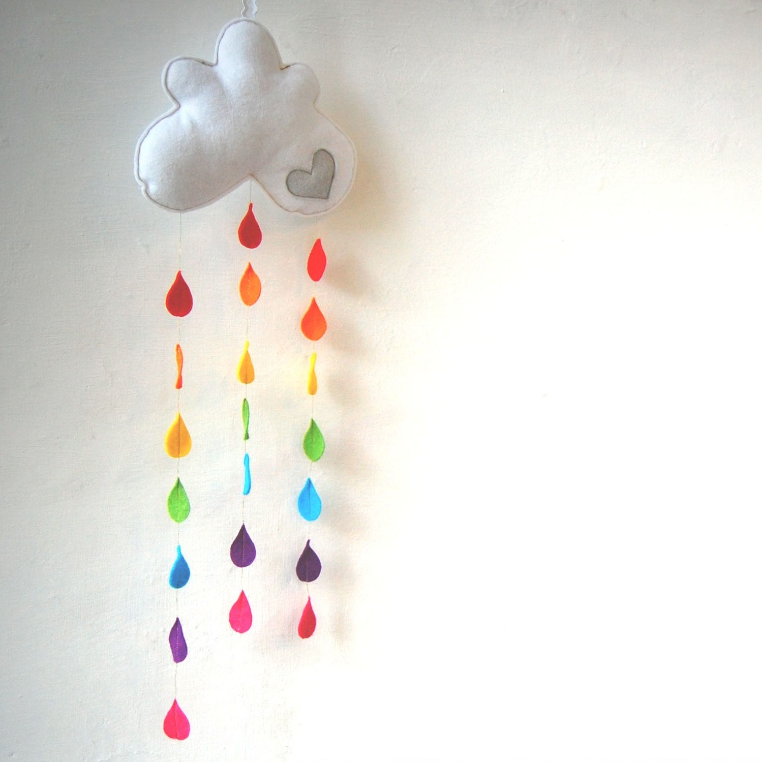 Rainbow Raindrops Cloud Mobile - A Funky Felt Wall Decoration from Clara Luna