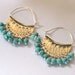 Silver Crescent earring hoops with turquoise beads -  silver jewelry