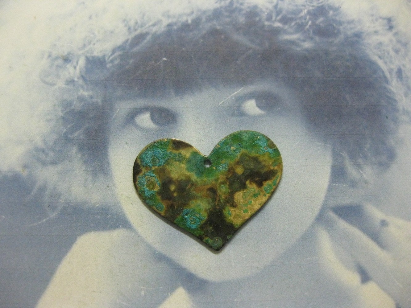 Verdigris Patina Hammered Heart Charm Pendants 773VER x4