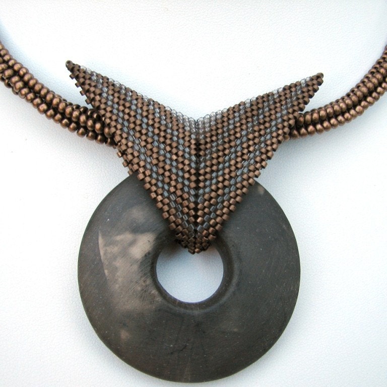 Bronze Age Revisited Beadwoven Pendant and Choker (2518) - An Original Sand Fibers Creation