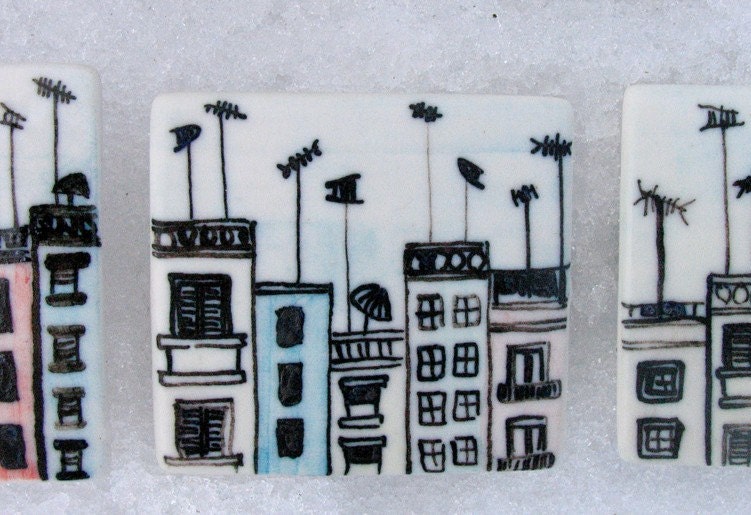 Roofs and antennas porcelain squared brooch