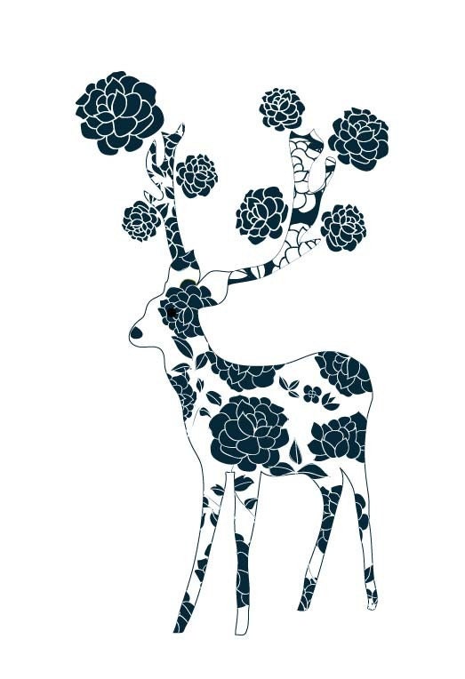 Lovely Deer Print / Large 13 x 19 / Navy Rose